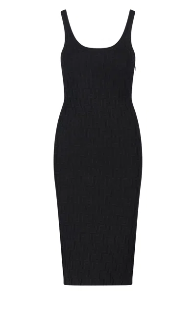 Fendi Viscose Midi Dress In Black