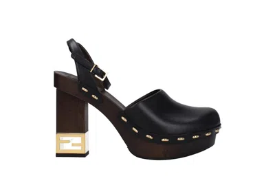 Pre-owned Fendi Vitello Anklestrap Clog (women's) Sneakers In Black