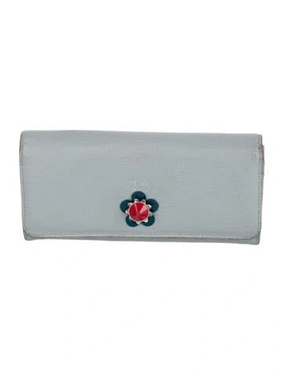 Pre-owned Fendi Vitello Continental Leather Continental Wallet In Blue