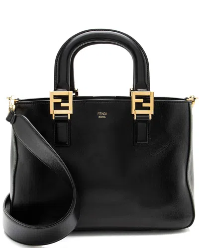 Fendi Vitello Glacier Small Tote (authentic Pre-loved) In Black