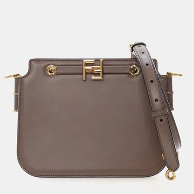 Pre-owned Fendi Vitello King Luxor Touch Shoulder Bag In Gray