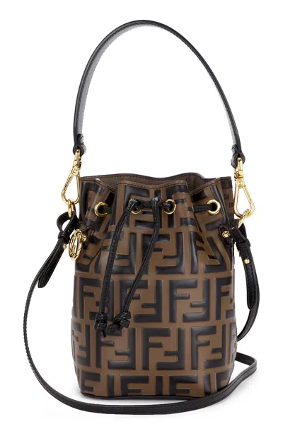 Pre-owned Fendi Vitello Liberty Mini F Is  Mon Tresor Bucket Bag In Brown
