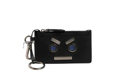 Pre-owned Fendi Vitello Liberty Studded Coin Pouch Key Case Women's Ardesia () In Black