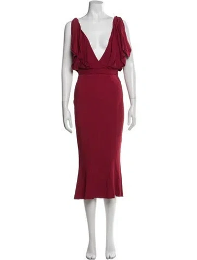 Pre-owned Fendi V-neck Long Dress In Red