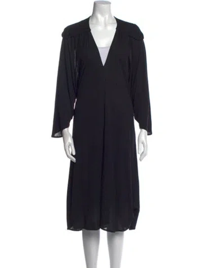 Pre-owned Fendi V-neck Midi Length Dress In Black