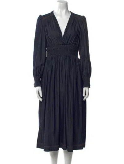 Pre-owned Fendi V-neck Midi Length Dress In Blue