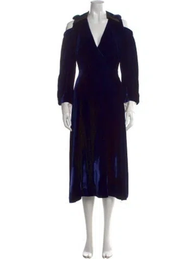 Pre-owned Fendi V-neck Midi Length Dress In Blue