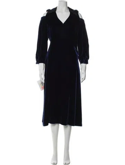 Pre-owned Fendi V-neck Midi Length Dress In Blue