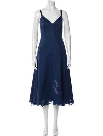 Pre-owned Fendi V-neck Midi Length Dress In Blue
