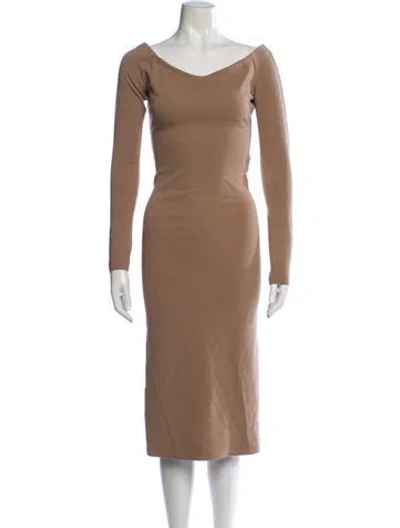 Pre-owned Fendi V-neck Midi Length Dress In Brown