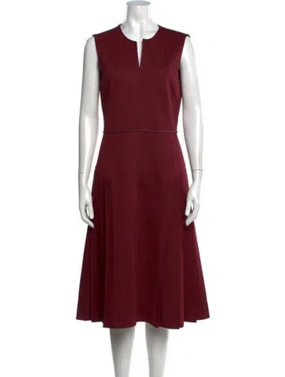 Pre-owned Fendi V-neck Midi Length Dress In Burgundy