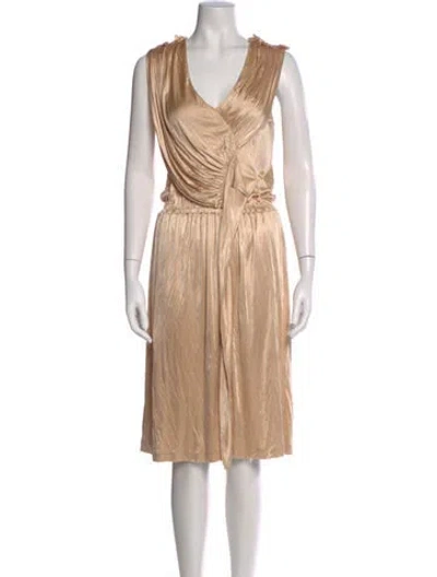 Pre-owned Fendi V-neck Midi Length Dress In Neutral