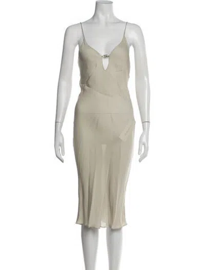 Pre-owned Fendi V-neck Midi Length Dress In Neutrals