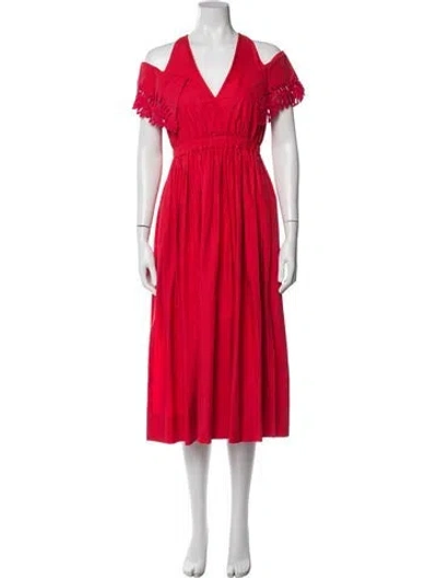 Pre-owned Fendi V-neck Midi Length Dress In Orange