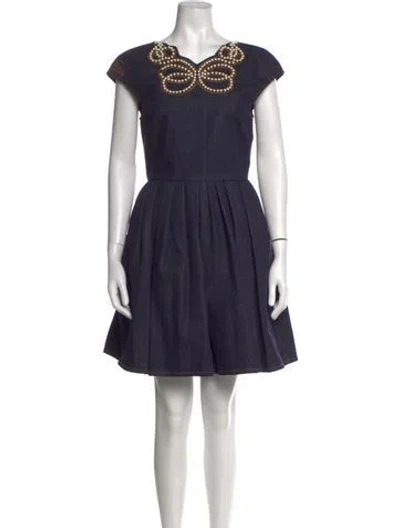 Pre-owned Fendi V-neck Mini Dress In Blue