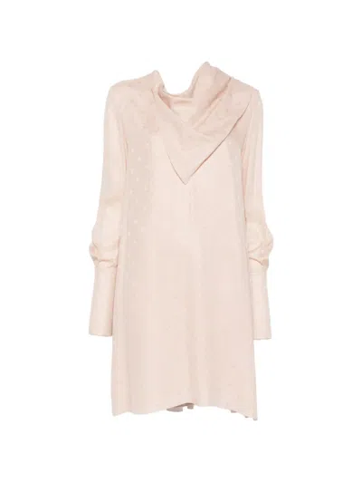 Fendi V-neck Mini Dress In Neutral