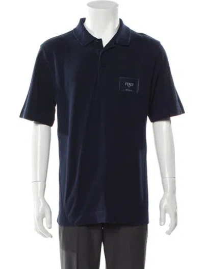 Pre-owned Fendi V-neck Short Sleeve Polo Shirt In Blue