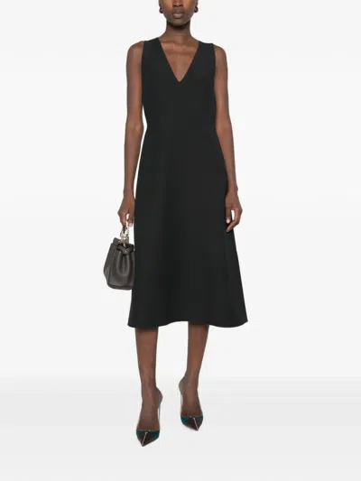 Fendi Wool Silk Midi Dress V Neck In Transparent