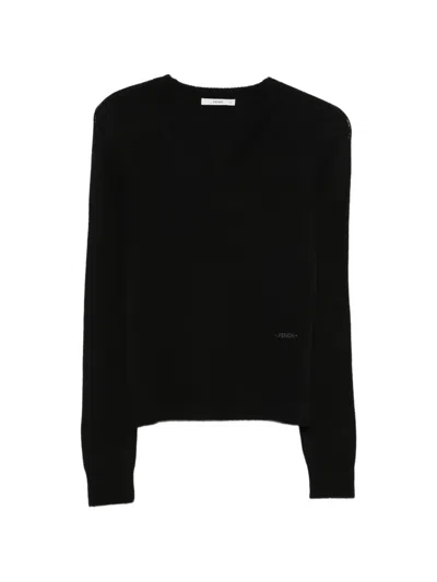 Fendi V-neck Sweater In Black