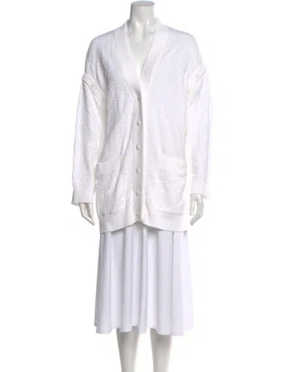 Pre-owned Fendi V-neck Sweater In White