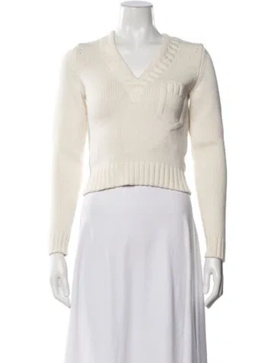 Pre-owned Fendi V-neck Sweater In White