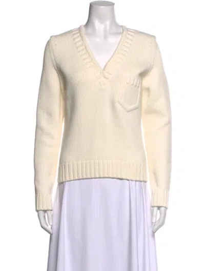 Pre-owned Fendi V-neck Sweater In White
