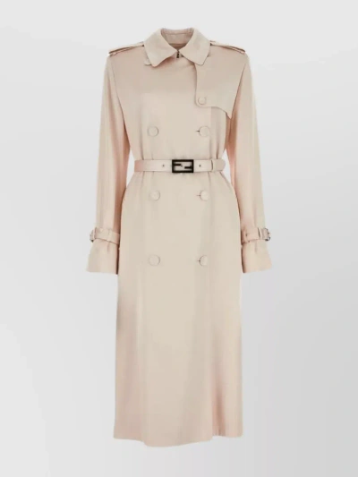 Fendi Waist Belt Satin Trench In Cream