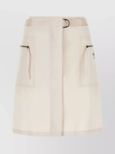 Fendi Waist Belted Poplin Skirt In Cream