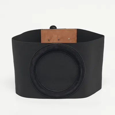 Pre-owned Fendi Waist Wide Belt Black Elastic And Leather