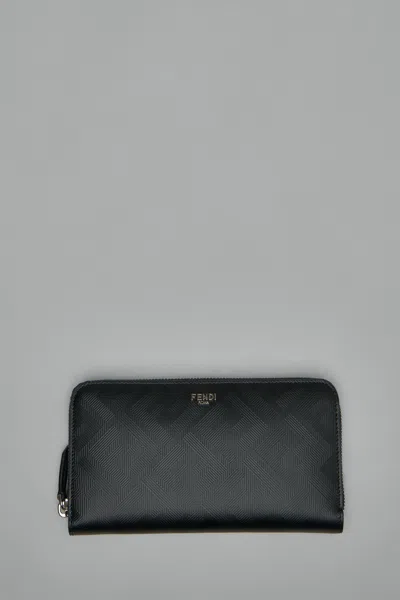 Fendi Wallet Case Calf Leather In Black