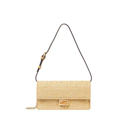 Fendi Wallet On Chain Baguette In Beige