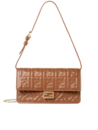 Fendi Wallet On Chain Baguette In Nappa With Ff Pattern In Brown