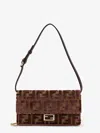 Fendi Wallet On Chain Baguette Ff Velvet Jacquard Bag In Brown