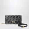 Fendi Wallet On Chain Baguette In Blue Denim-effect Ff Jacquard Women In Gray