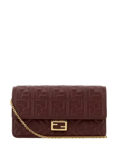 Fendi Wallet On Chain Baguette In Nappa Leather With Ff Motif In Burgundy