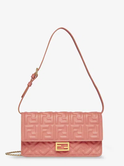 Fendi Wallet On Chain Baguette Leather Bag In Pink
