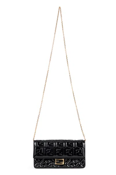 Fendi Wallet On Chain Baguette Leather In Blue