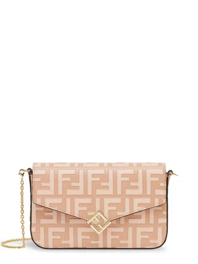 Fendi Wallet On Chain Ff Diamonds Leather Shoulder Bag In Pink