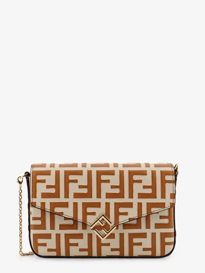 Fendi Wallet On Chain Ff Diamonds Leather Shoulder Bag In Sand