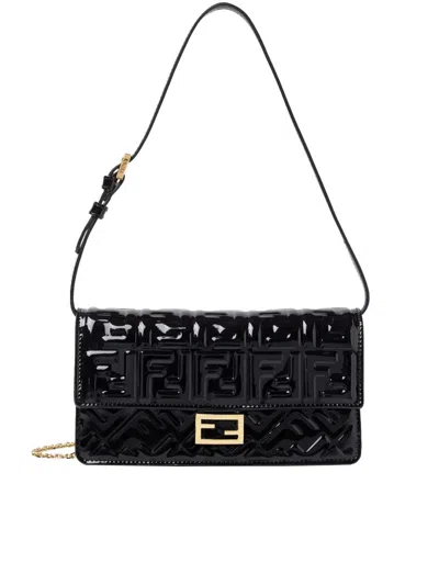 Fendi Wallet On Chain Patent Ff Emb Bags In Black