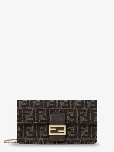 Fendi Wallet On Chain Tube Ff Zucca Fabric Crossbody Bag In Brown