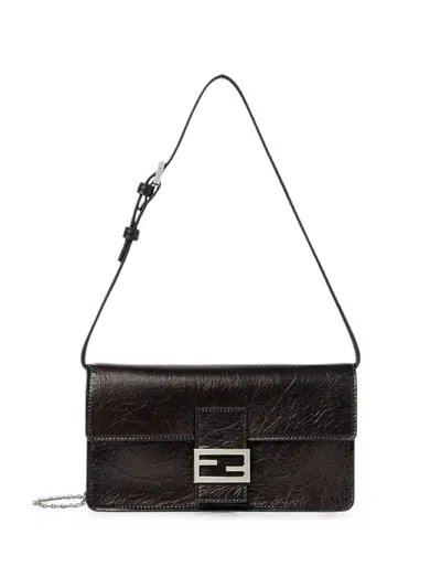 Fendi Wallet On Chain Tube In Pelle Crackled In Nero