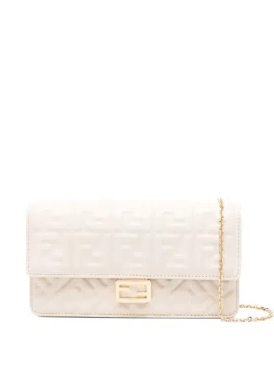 Fendi Wallet On Chain Uette In Nappa Leather With Ff Motif Accessories In White