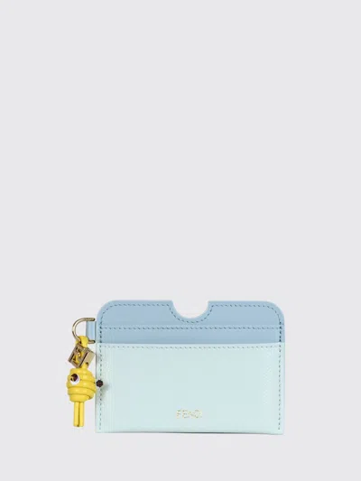 Fendi Ff Diamond Leather Card Case In Blue