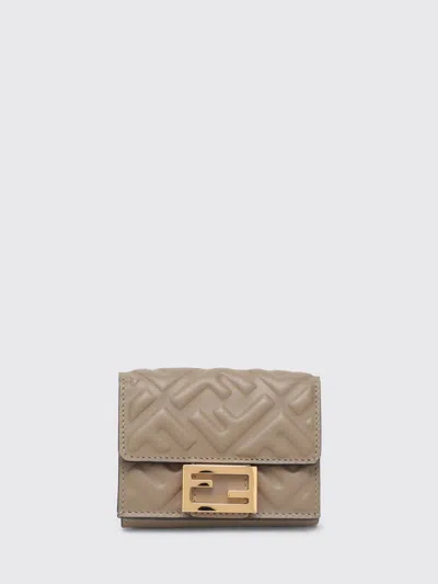 Fendi Micro Trifold Leather Wallet In Beige
