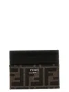 Fendi Brown Card-holder With Metal Lettering In Leather And Ff Canvas Man In Black