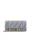 Fendi Denim-effect Ff Jacquard Uette Continental Wallet With Chain Bags