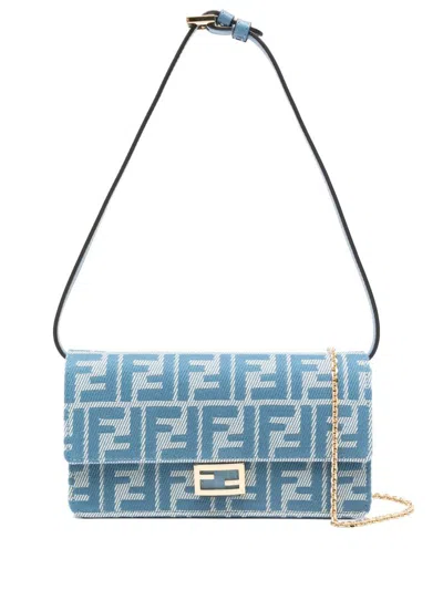 Fendi Women Denim-effect Ff Jacquard Wallet On Chain Baguette Wallet In Blue