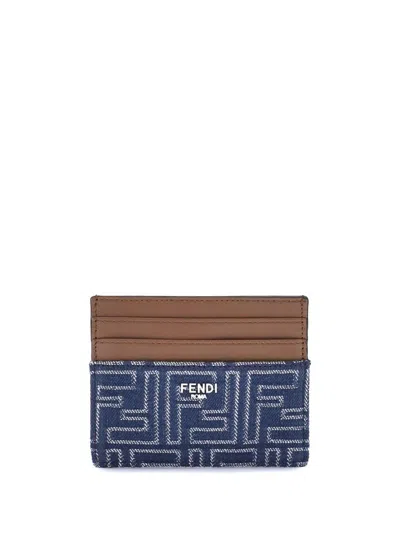 Fendi Denim Card Holder In Blue