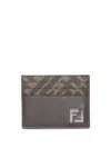 Fendi Ff Squared Credit Card Holder In Gray